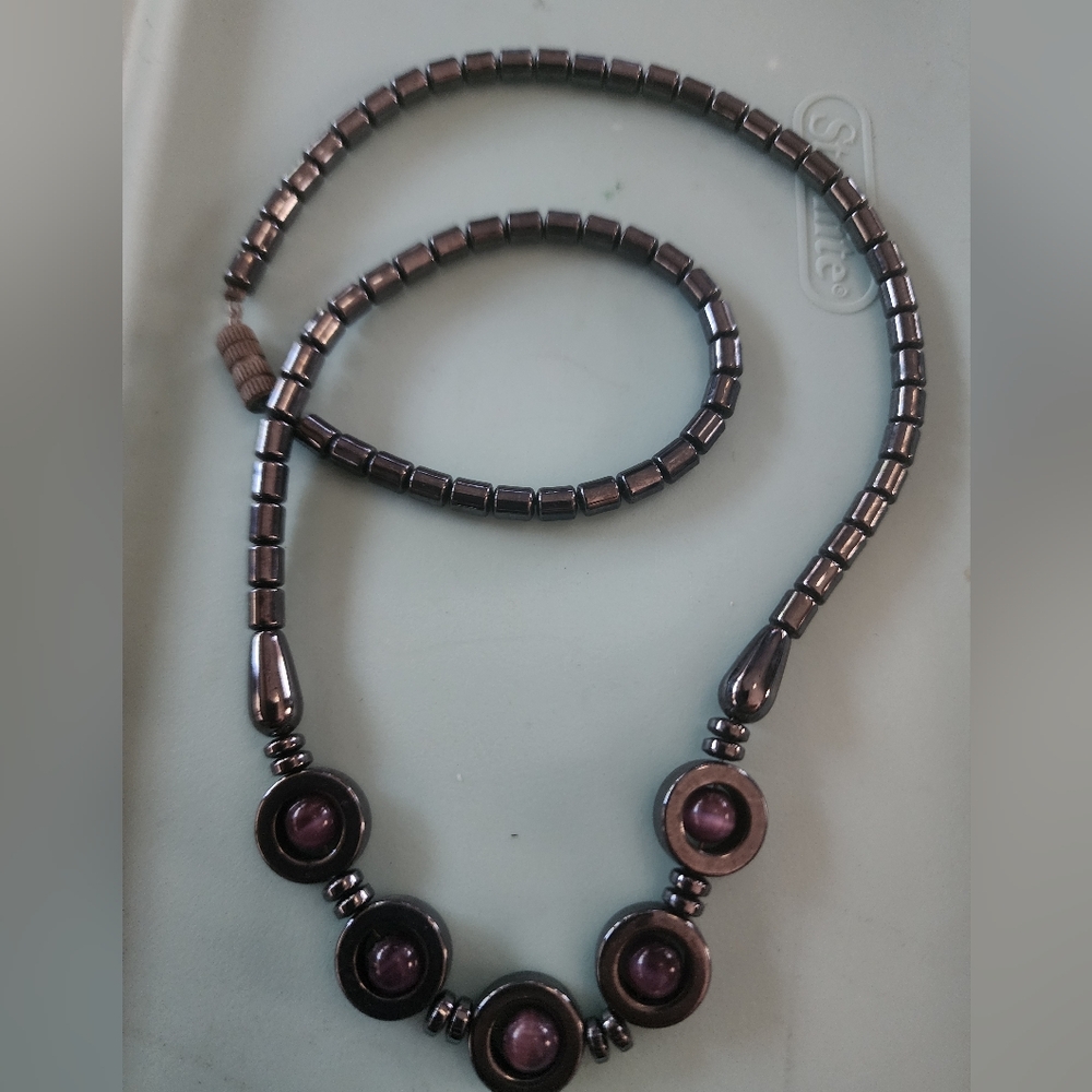 Elegant Black and Purple Beaded Necklace